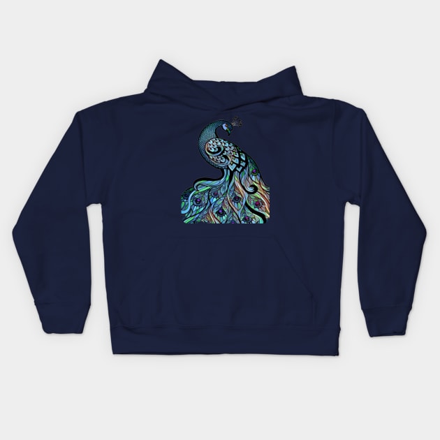 Colorful Graphic Peacock Kids Hoodie by AlondraHanley